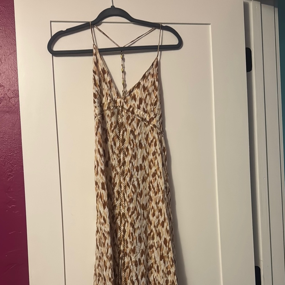 Aerie Backless Dress in Brown and Cream